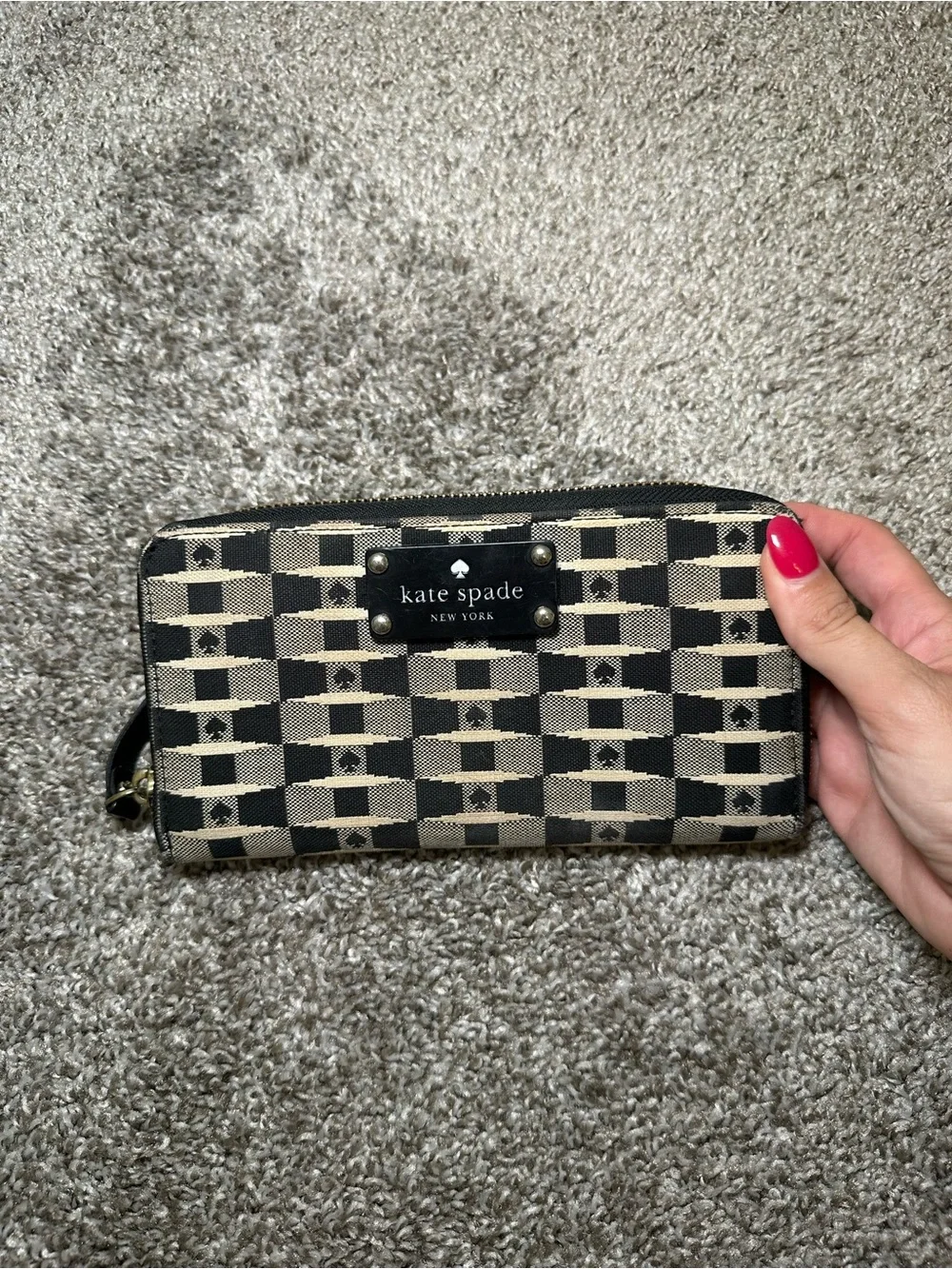 kate spade Black and Grey Checkerboard Zip Wallet
